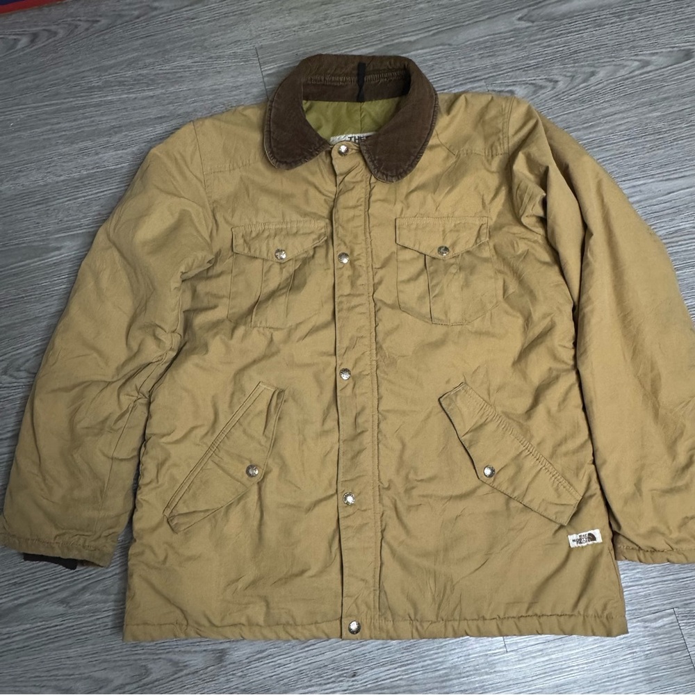 VTG 80s The North Face Brown Label Corduroy Collar Chore Jacket Sz L Made In USA